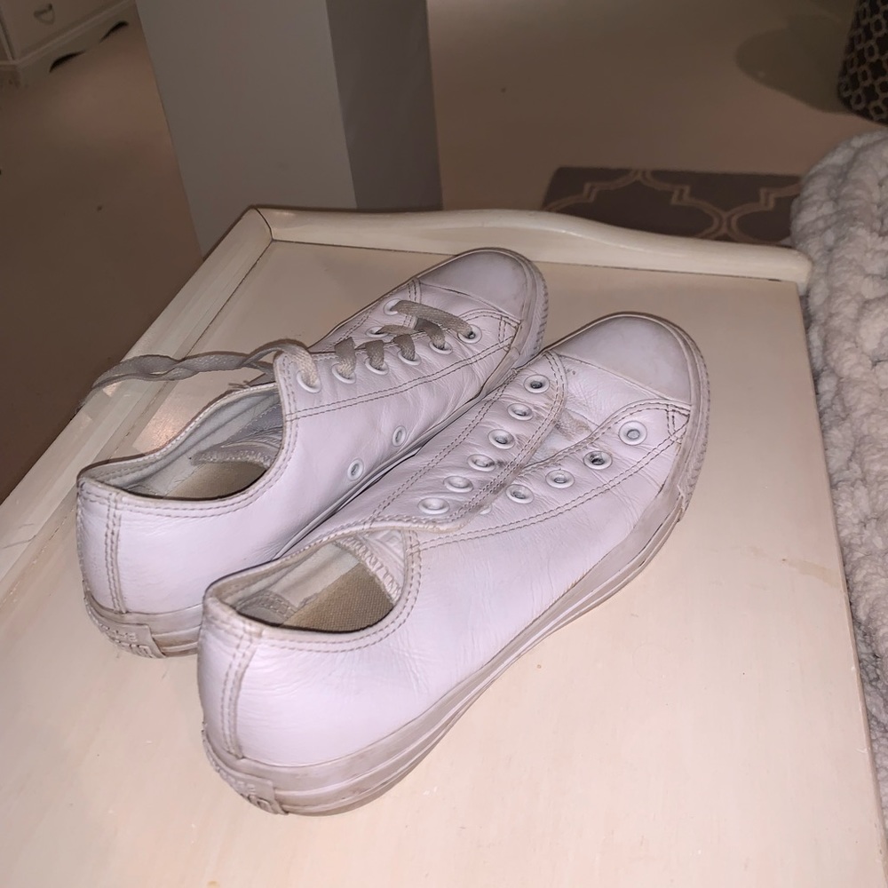 Used White Leather low top converse
